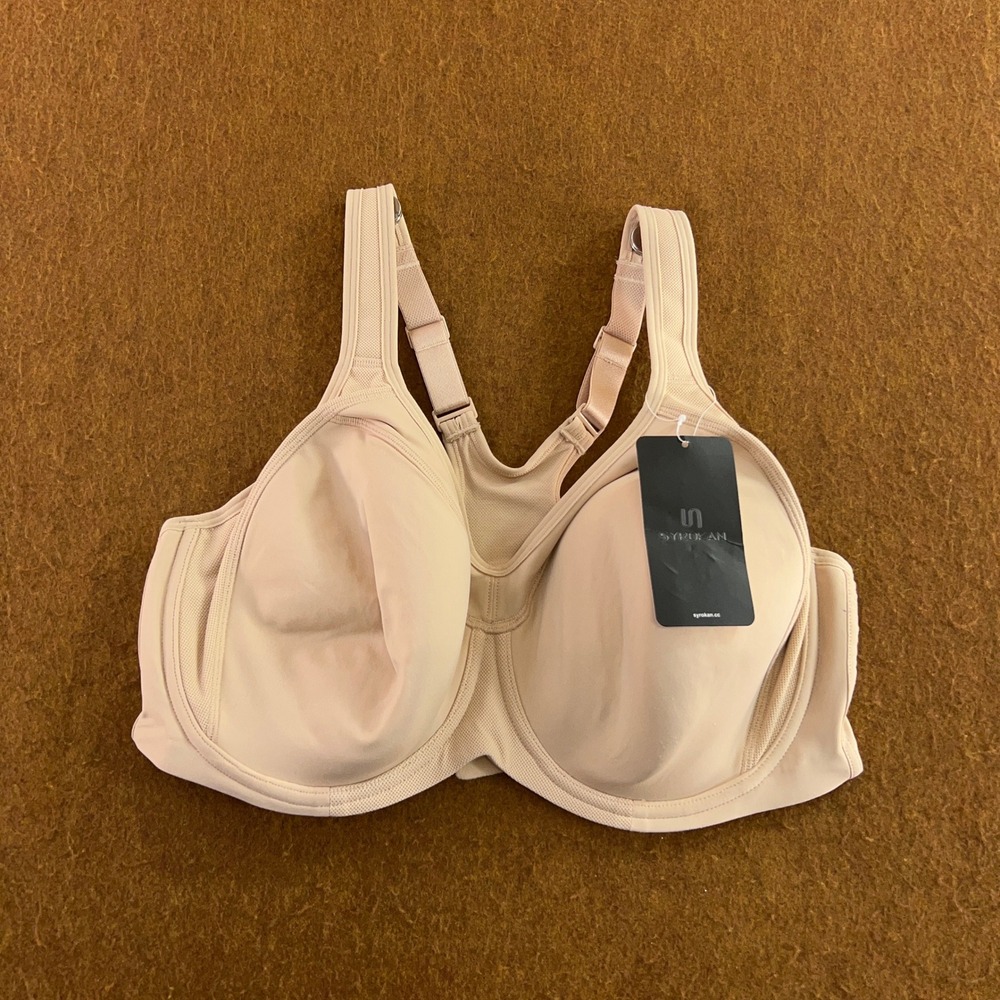 SYROKAN Womens 40DD Beige High Impact Underwire Racerback Sports Bra NWT